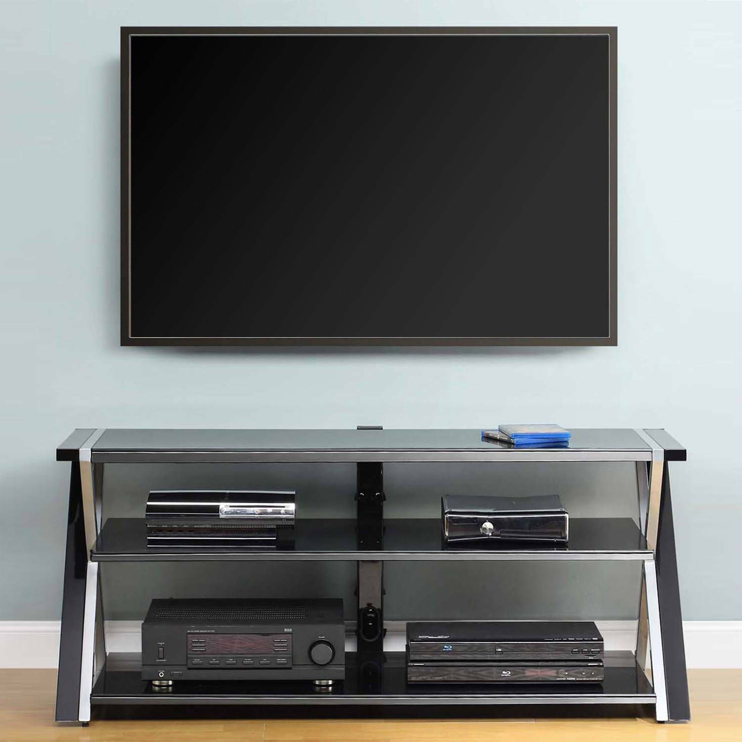 Whalen Black Tv Stand For 65" Flat Panel Tvs With Tempered With Shilo Tv Stands For Tvs Up To 65&quot; (View 11 of 15)