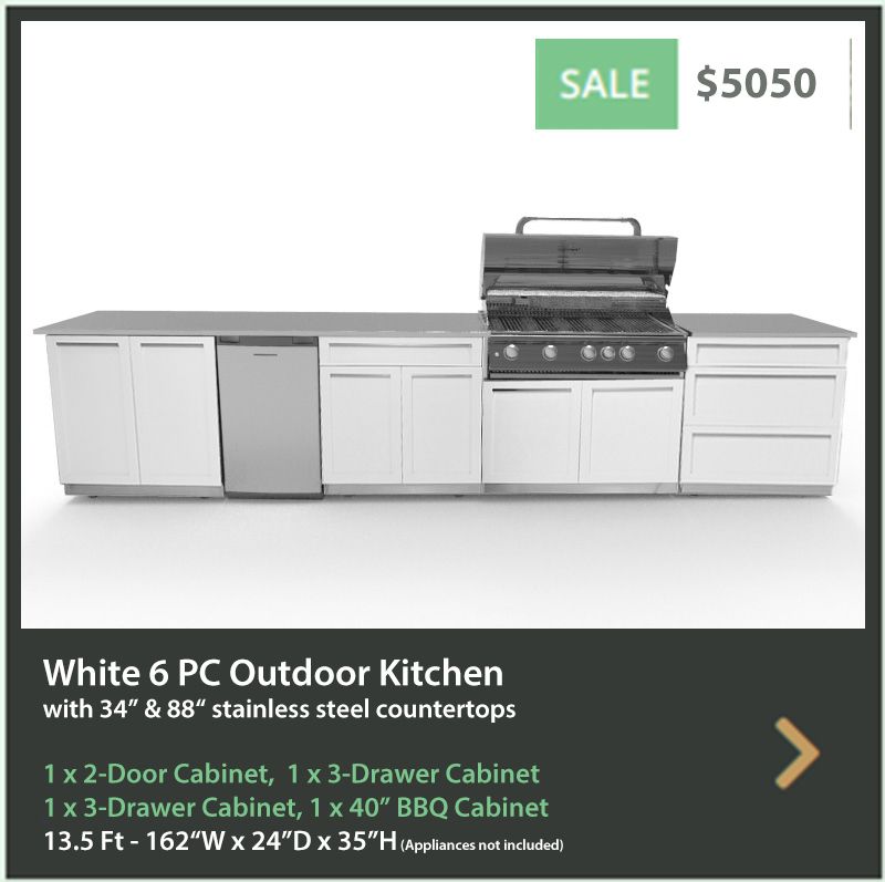 White 6 Pc Outdoor Kitchen: 2 Door Cabinet, 3 Drawer Inside 3 Drawer And 2 Door Cabinet With Metal Legs (View 6 of 15)