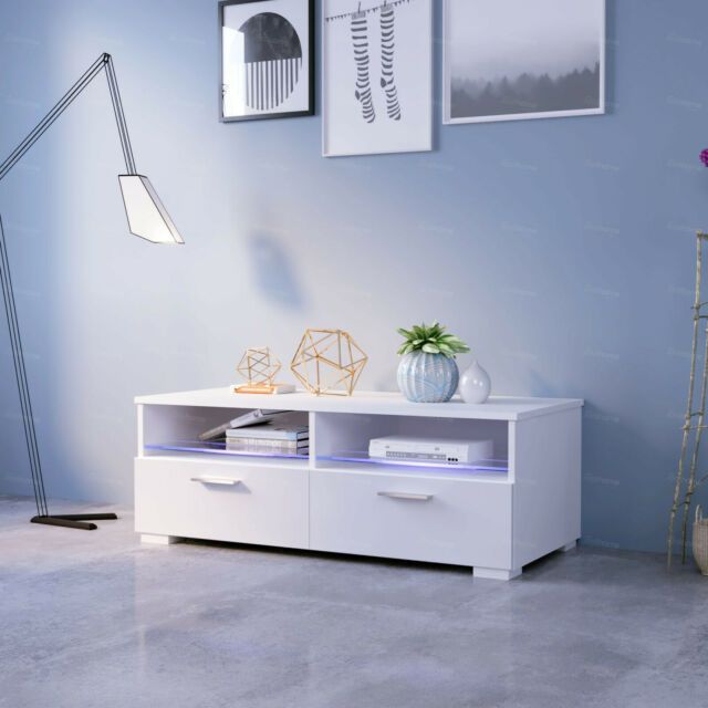 100cm Tv Cabinet Stand Unit Modern Led Light High Gloss 2 Intended For Tv Stand 100cm (View 9 of 15)