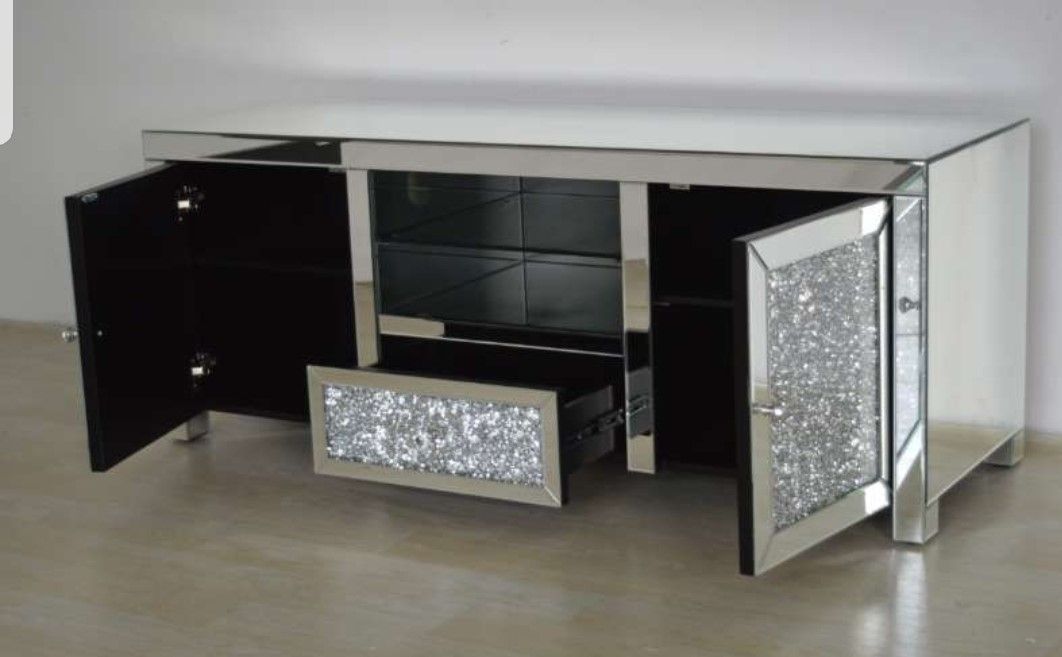 150cm Crush Crystal Mirrored Tv/entertainment Unit Within Mirrored Furniture Tv Unit (View 8 of 15)