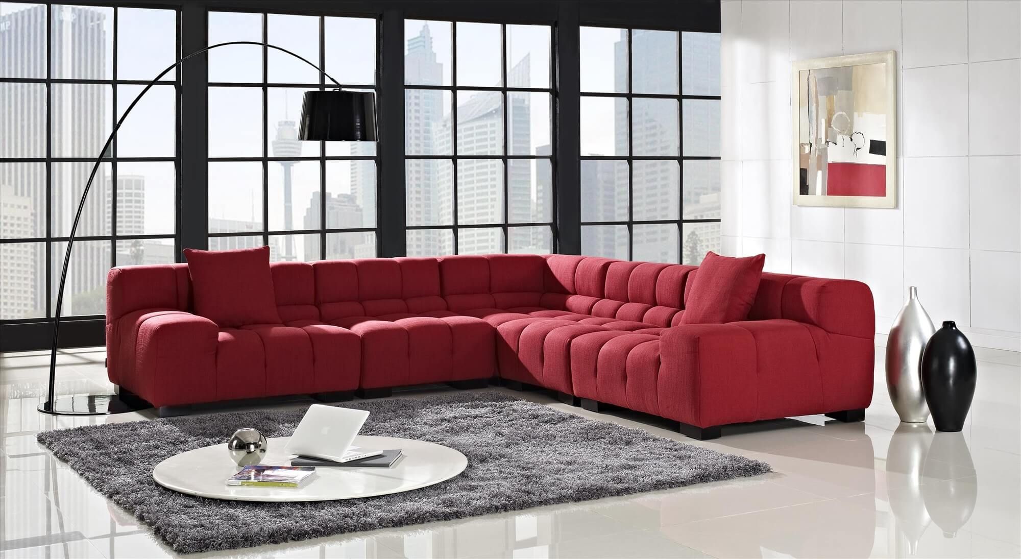 18 Stylish Modern Red Sectional Sofas Throughout Mireille Modern And Contemporary Fabric Upholstered Sectional Sofas (View 13 of 15)