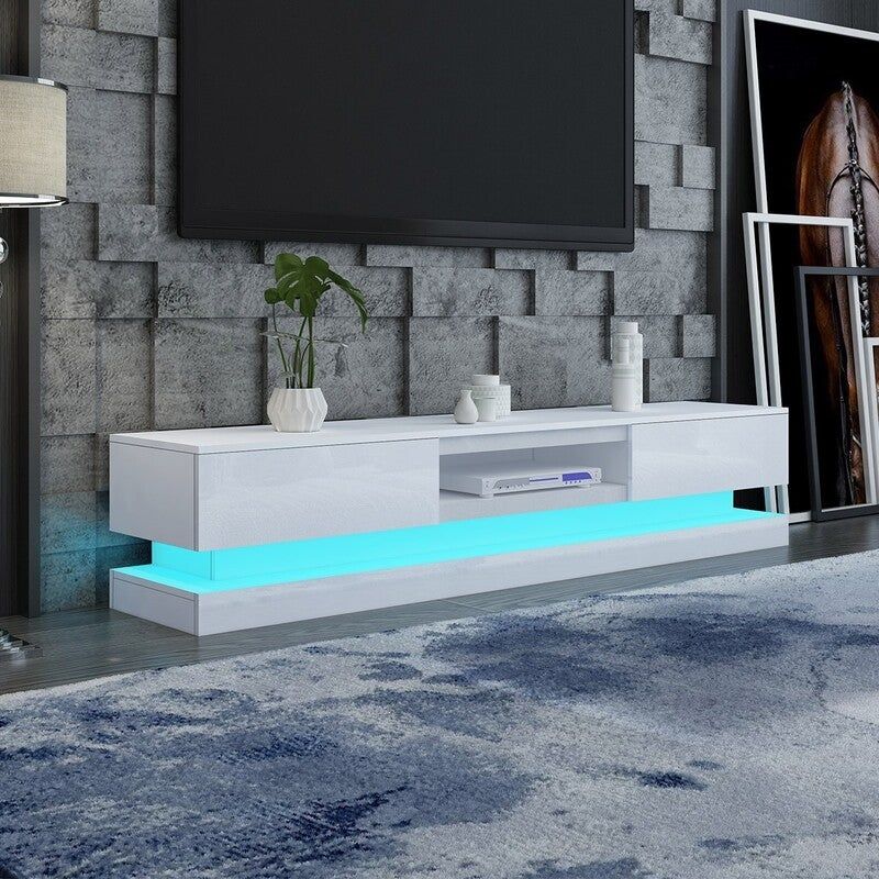 180cm Wood Tv Stand Unit 2 Drawers High Gloss Front With Throughout Gloss White Tv Unit With Drawers (Photo 4 of 15)