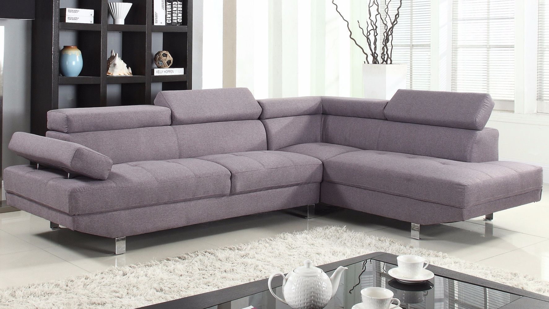 2 Piece Modern Linen Fabric Right Facing Chaise Sectional With Regard To 2pc Burland Contemporary Chaise Sectional Sofas (Photo 2 of 15)