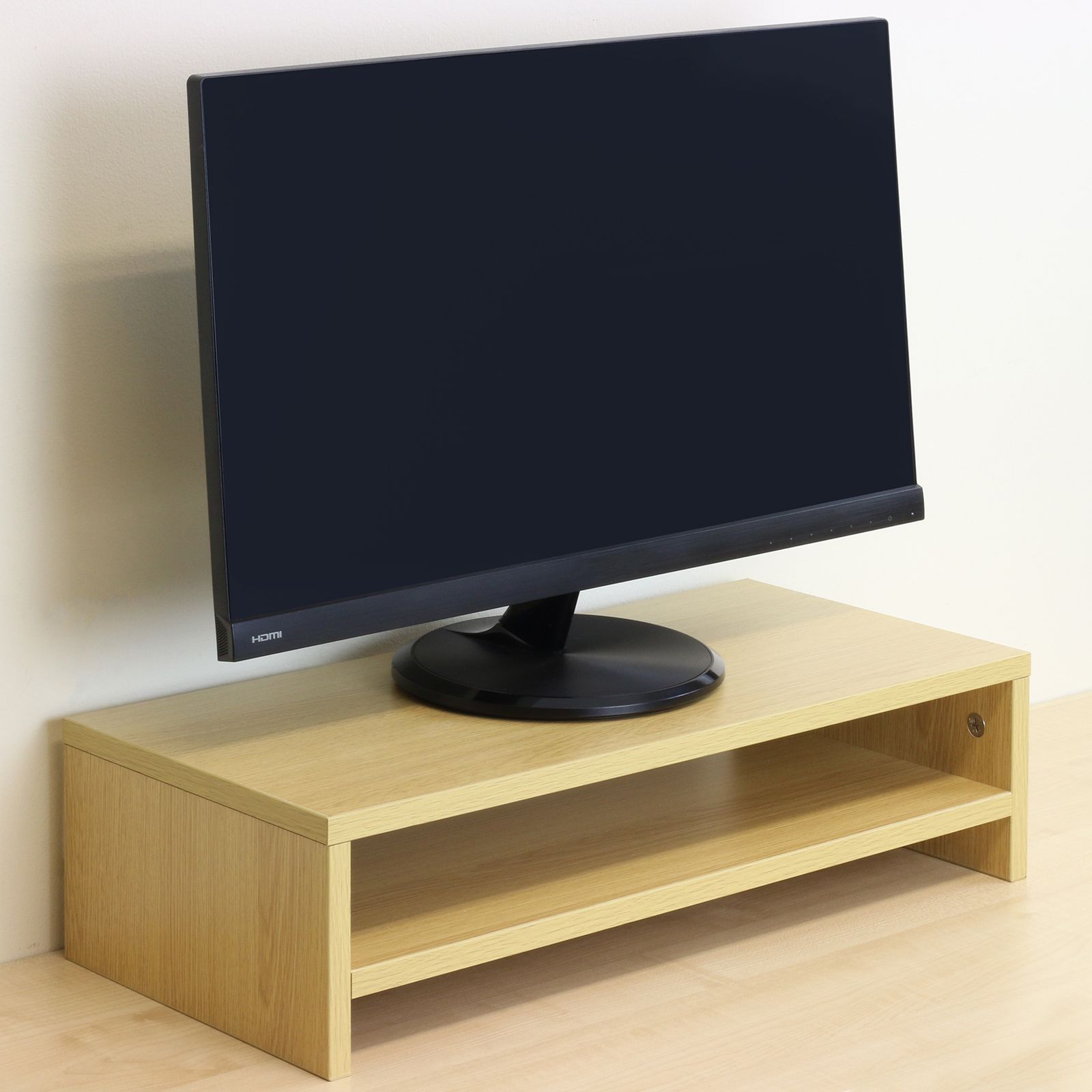 2 Tier Oak Effect Monitor Riser Stand Mdf Wood Computer/pc Regarding Tv Riser Stand (View 1 of 15)