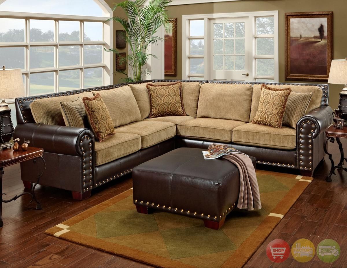 20+ Choices Of Brown Leather Sofas With Nailhead Trim Pertaining To 2pc Polyfiber Sectional Sofas With Nailhead Trims Gray (View 8 of 15)