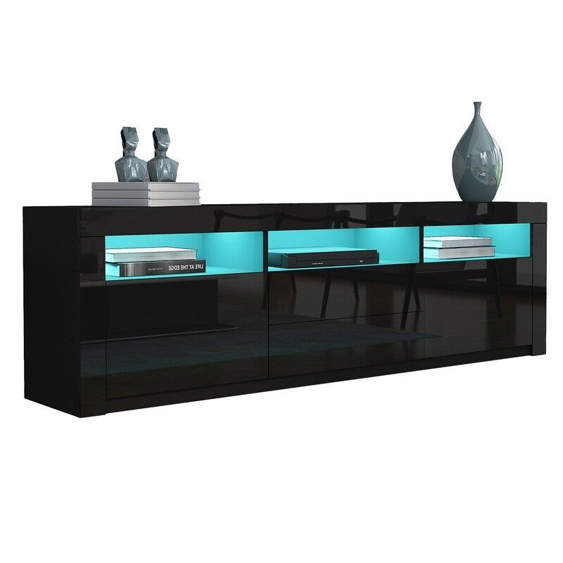200cm Modern Wooden Tv Unit Side Cabinet Rgb Led High Intended For Modern High Gloss Tv Units (View 8 of 15)