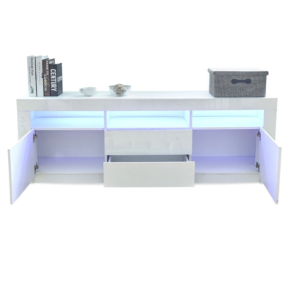 200cm Modern Wooden Tv Unit Side Cabinet Rgb Led High Within Red Gloss Tv Unit (View 13 of 15)