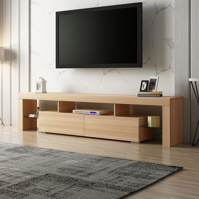 200cm Tv Stand Cabinet 2 Drawers Entertainment Unit Wooden For High Glass Modern Entertainment Tv Stands For Living Room Bedroom (View 9 of 15)