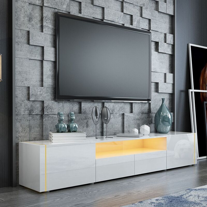 205cm Tv Stand Cabinet Wood Entertainment Unit Storage Within Horizontal Or Vertical Storage Shelf Tv Stands (View 12 of 15)