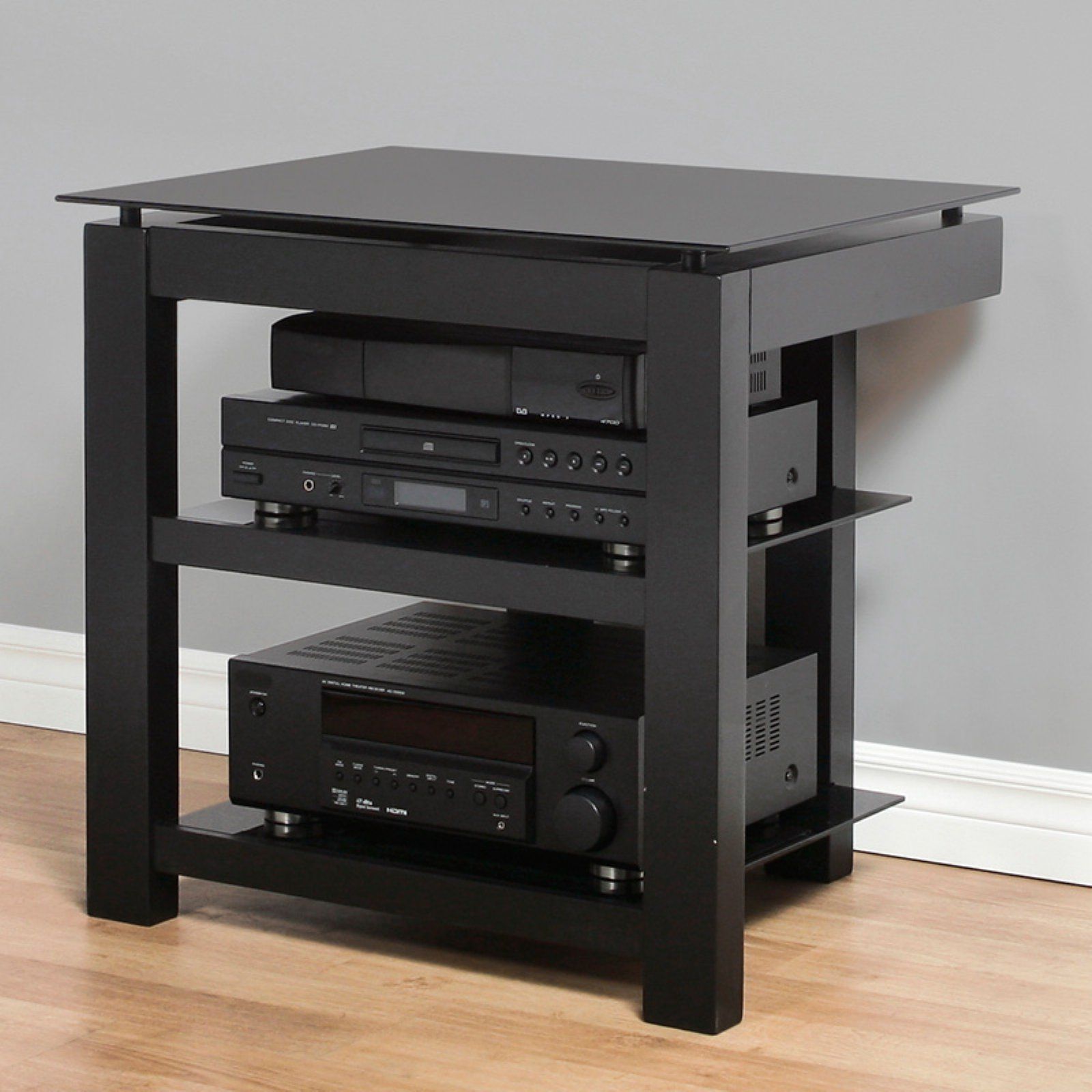 26 Inch Flat Screen Low Profile Tv Stand – Black Glass And Intended For Black Glass Tv Stands (Photo 9 of 15)