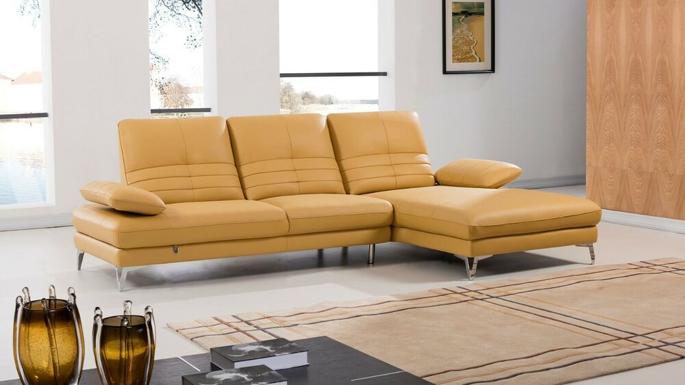 2pc Modern Yellow Italian Top Grain Leather Sofa Chaise Regarding 2pc Burland Contemporary Chaise Sectional Sofas (Photo 9 of 15)