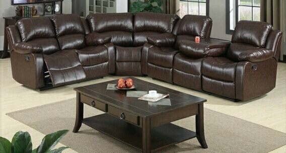 3 Pc Jerome Collection Brown Bonded Leather Upholstered Regarding 3pc Bonded Leather Upholstered Wooden Sectional Sofas Brown (View 11 of 15)