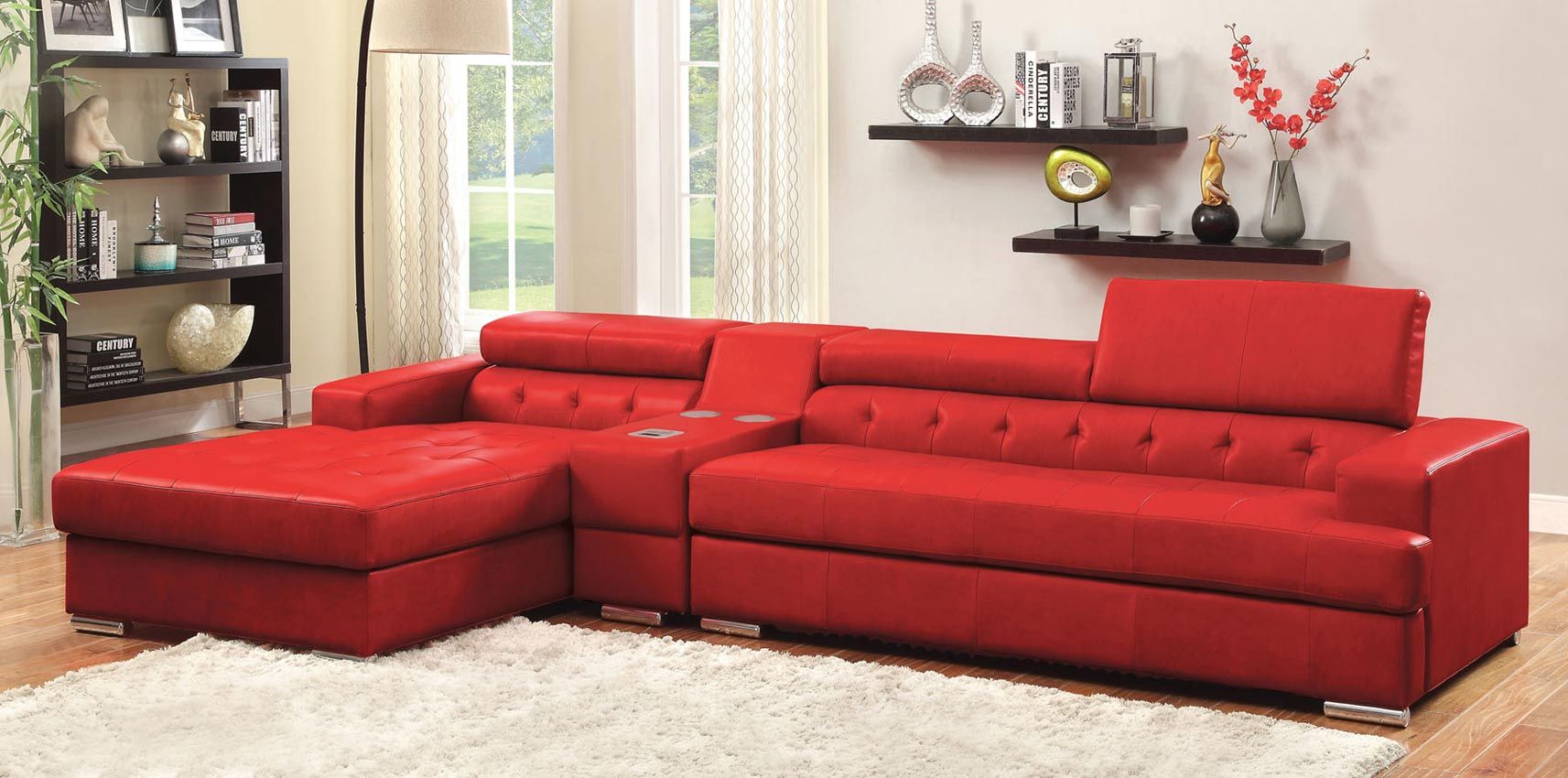 3 Pcs Red Leather Sofa Set With Console For Red Sofas (View 8 of 15)