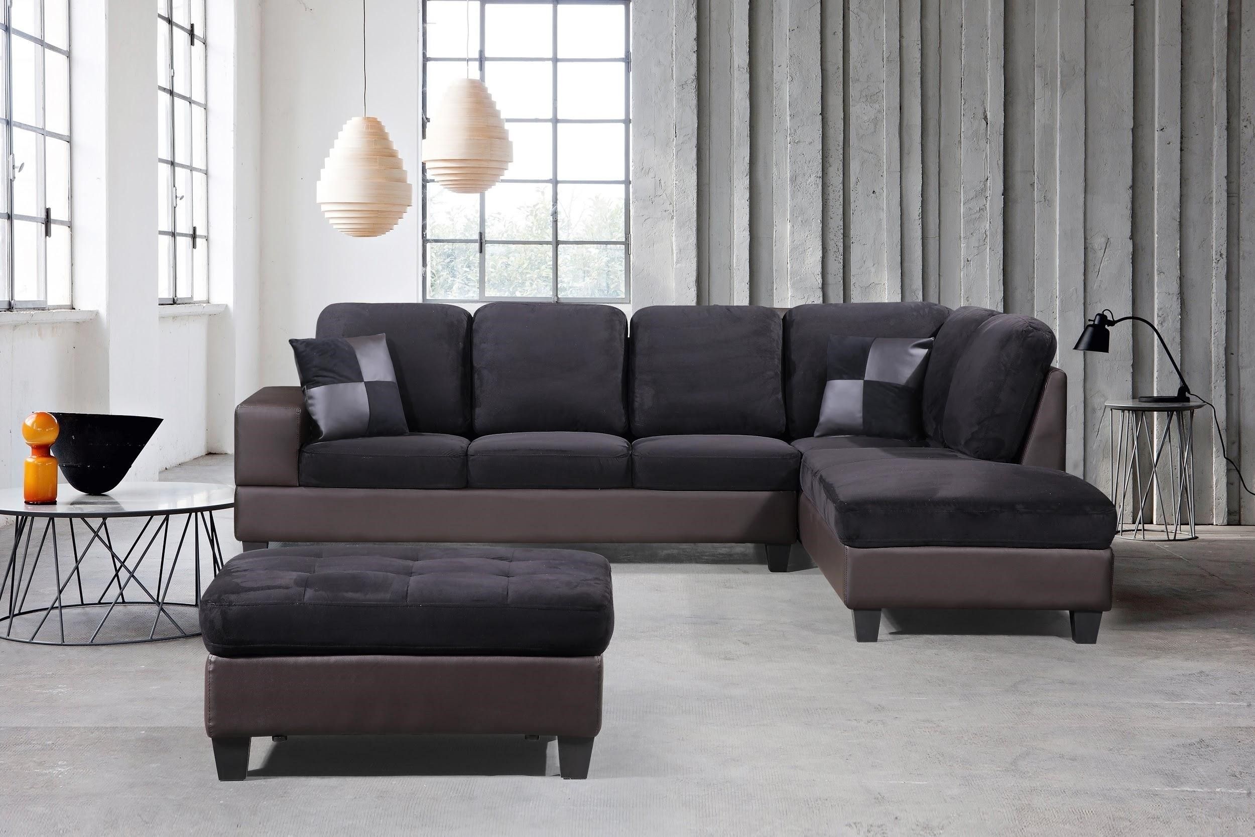 3 Piece Modern Right Microfiber / Faux Leather Sectional With 3pc Polyfiber Sectional Sofas (Photo 11 of 15)