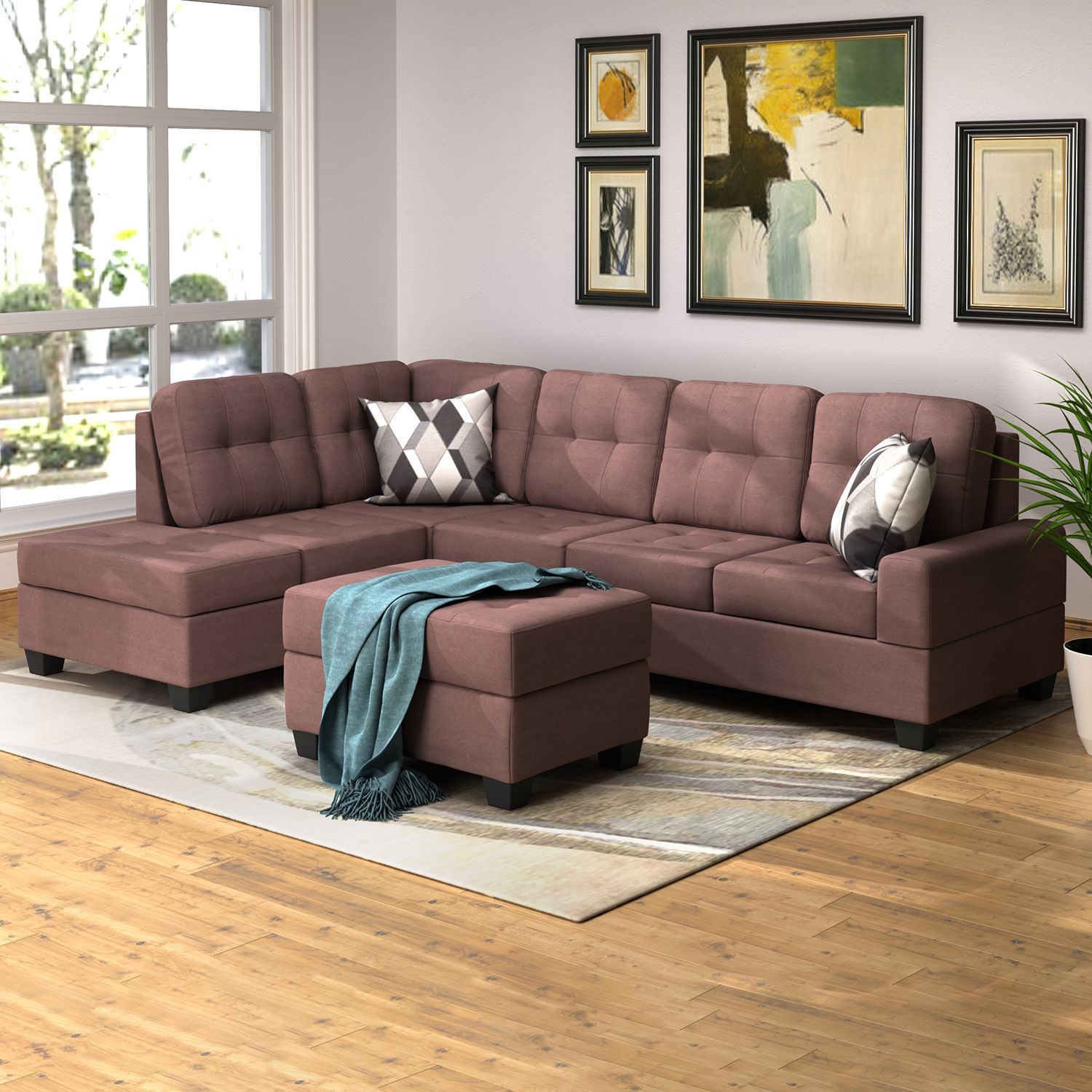 3 Piece Sectional Sofa Microfiber With Reversible Chaise In 3pc Miles Leather Sectional Sofas With Chaise (View 5 of 15)