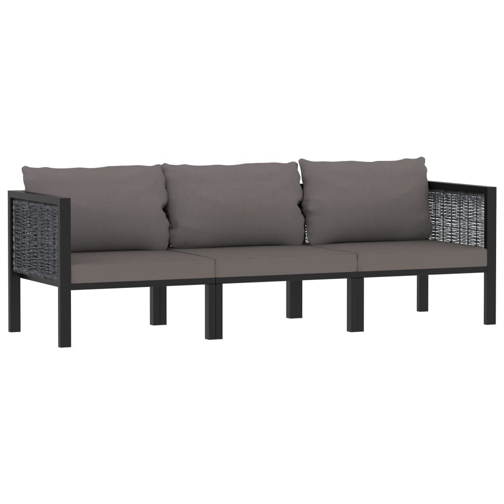 3 Seater Sofa With Cushions Anthracite Poly Rattan Pertaining To Lucy Cane Grey Corner Tv Stands (View 1 of 15)