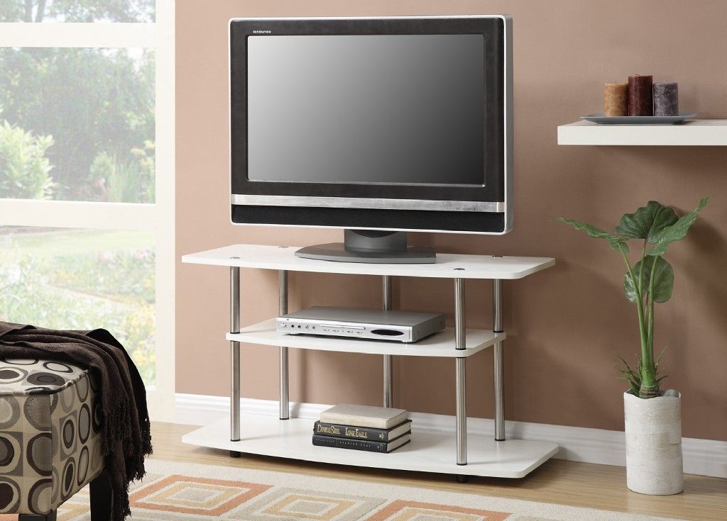 3 Tier Wide Tv Stand In White Finish – Convenience Intended For Bromley White Wide Tv Stands (View 13 of 15)