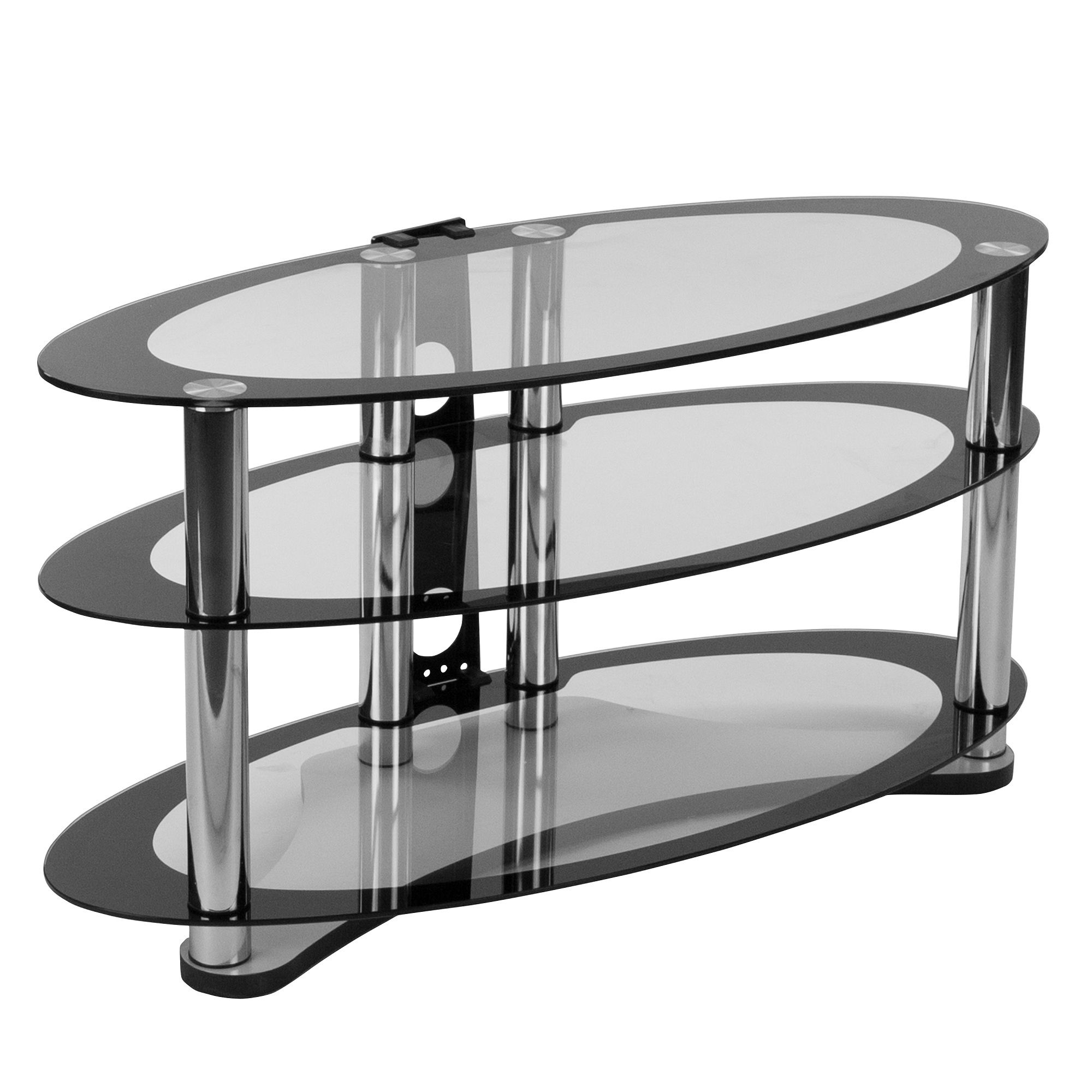 39" Black And Chrome Contemporary Two Tone Glass Oval Regarding Contemporary Glass Tv Stands (View 12 of 15)