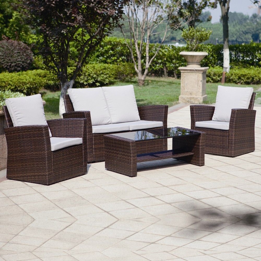 4 Piece Algarve Rattan Sofa Set For Patios, Conservatories Pertaining To Lucy Cane Grey Corner Tv Stands (View 3 of 15)