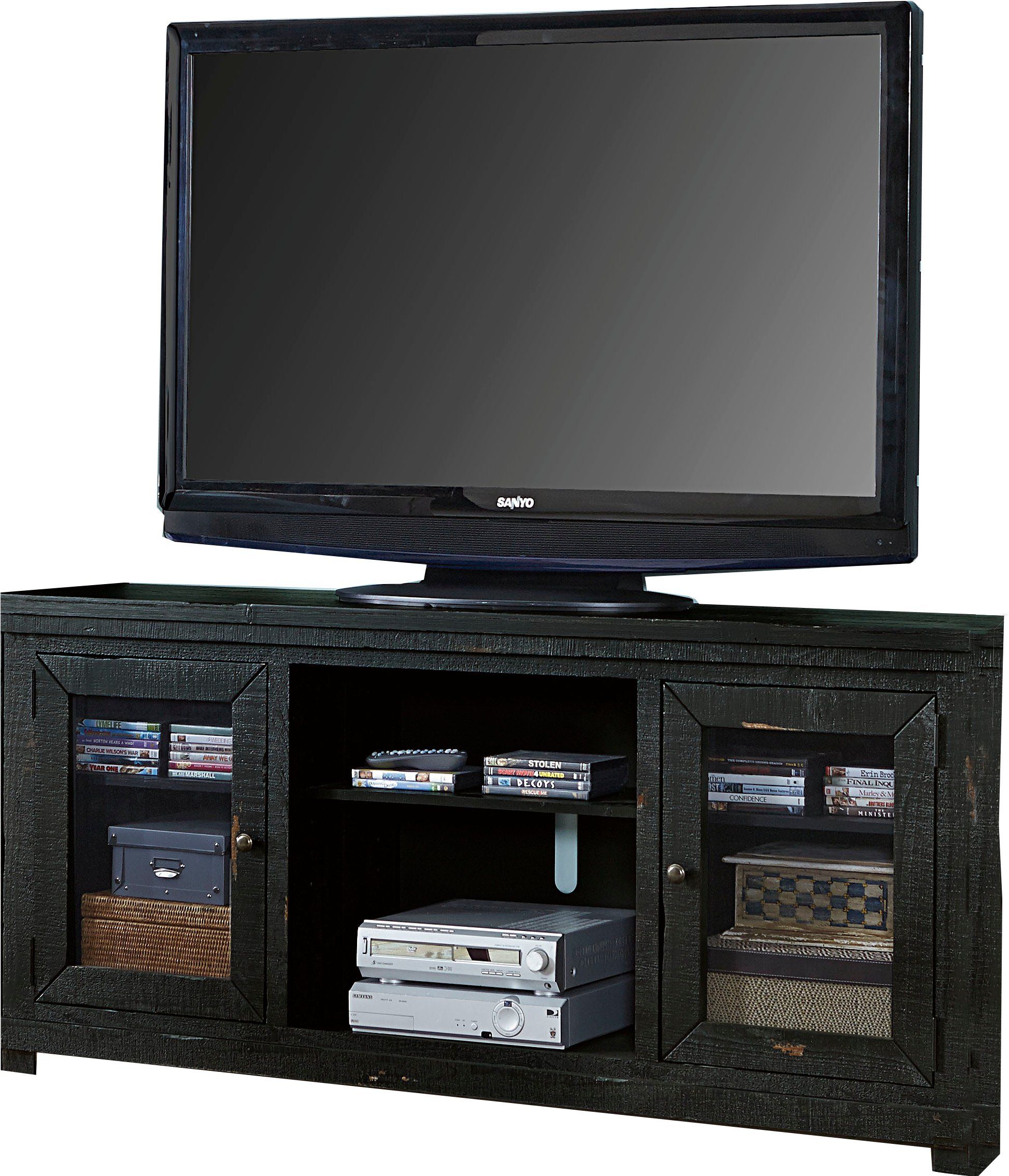 4 Piece Distressed Black Entertainment Center – Willow Within Black Tv Stands (View 5 of 15)