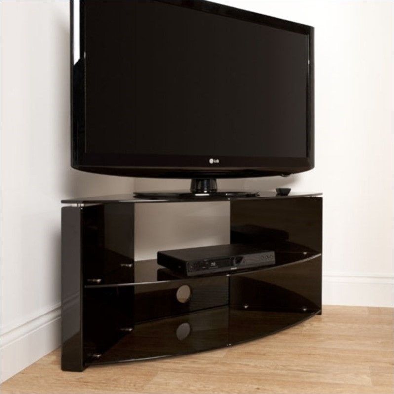 43" Corner Three Shelf Tv Stand In Black – B3b Regarding Elevated Tv Stands (Photo 11 of 15)