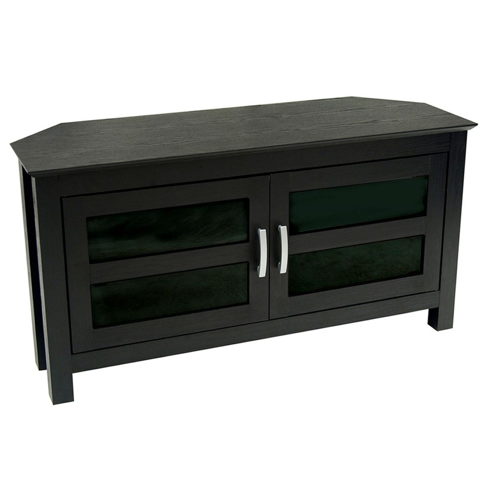 44" Black Wood Corner Tv Stand Console In Dark Wood Tv Stands (Photo 15 of 15)