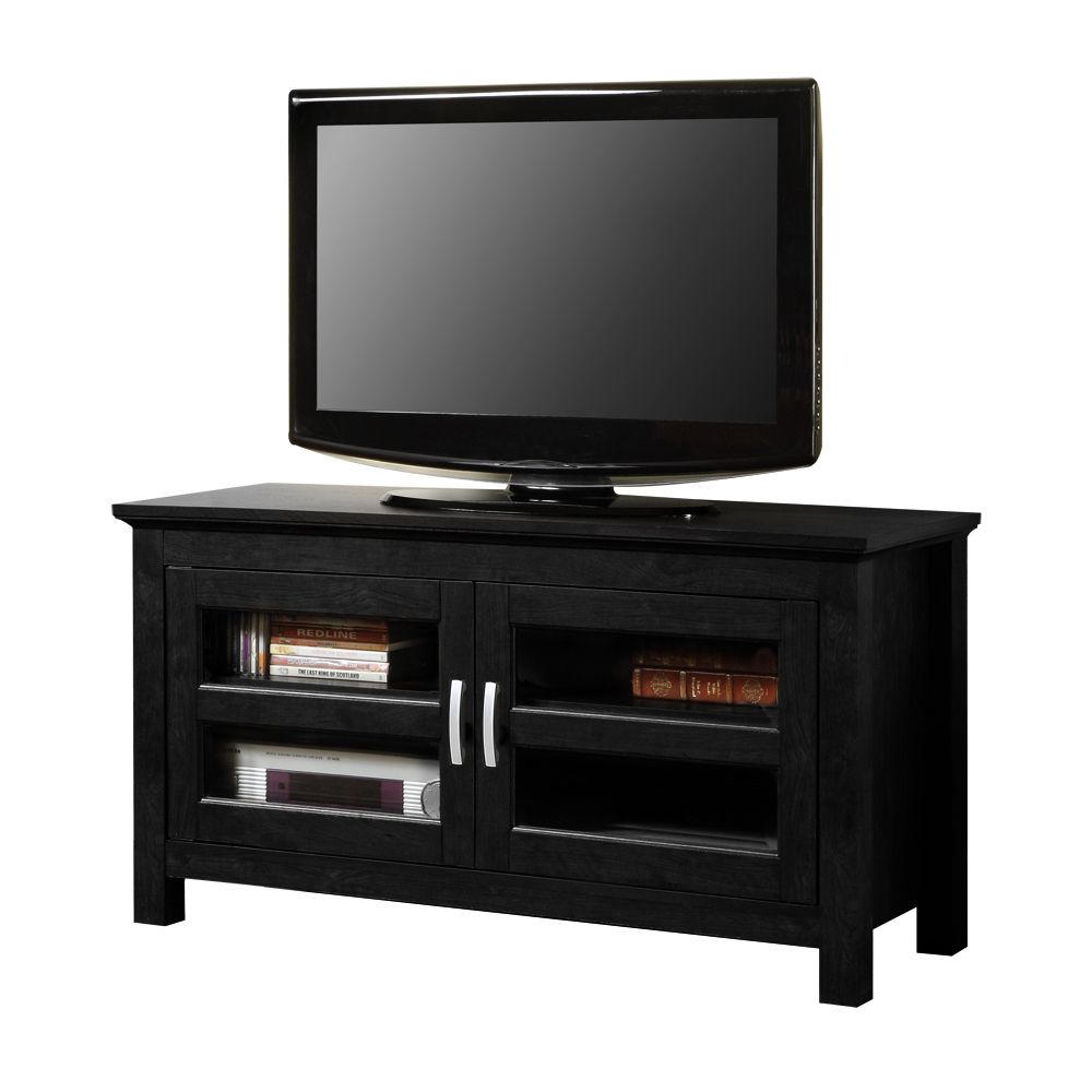 44" Black Wood Tv Stand Console With Dark Wood Tv Cabinets (Photo 9 of 15)