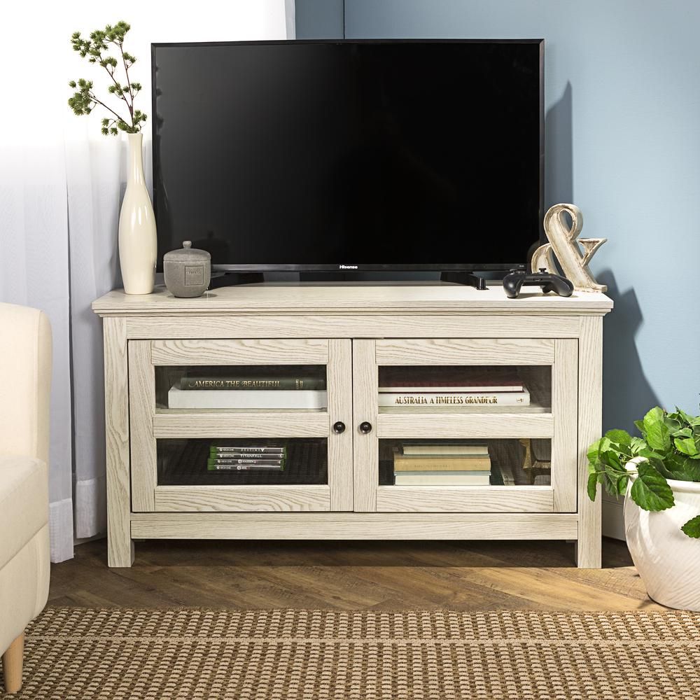 44" White Wash Wood Tv Stand In White Wood Tv Cabinets (View 5 of 15)