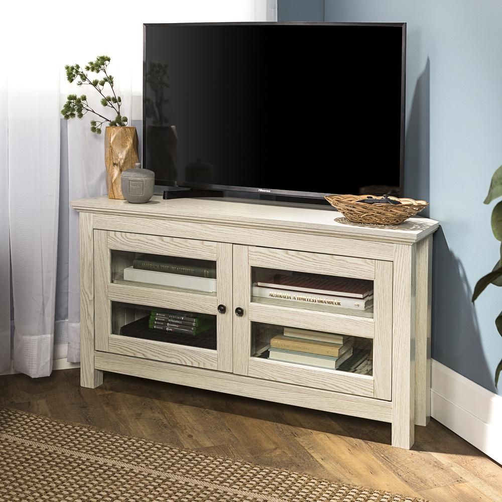44" White Wash Wood Tv Stand Pertaining To White Wood Tv Cabinets (View 11 of 15)
