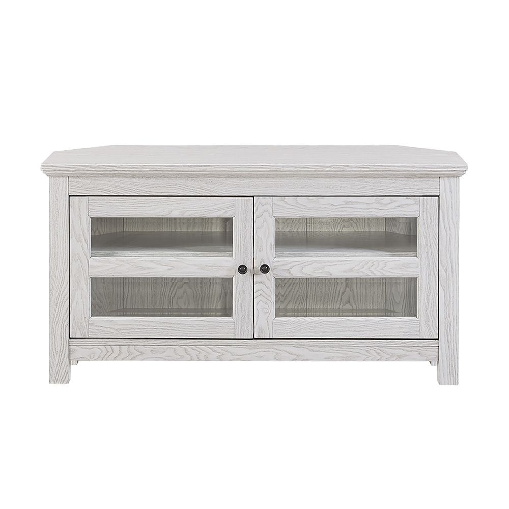 44" White Wash Wood Tv Stand With White Wood Corner Tv Stands (View 15 of 15)