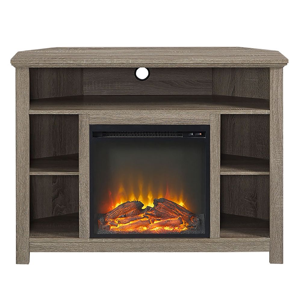 44" Wood Corner Highboy Fireplace Tv Stand – Driftwood Intended For Wooden Corner Tv Stands (View 13 of 15)