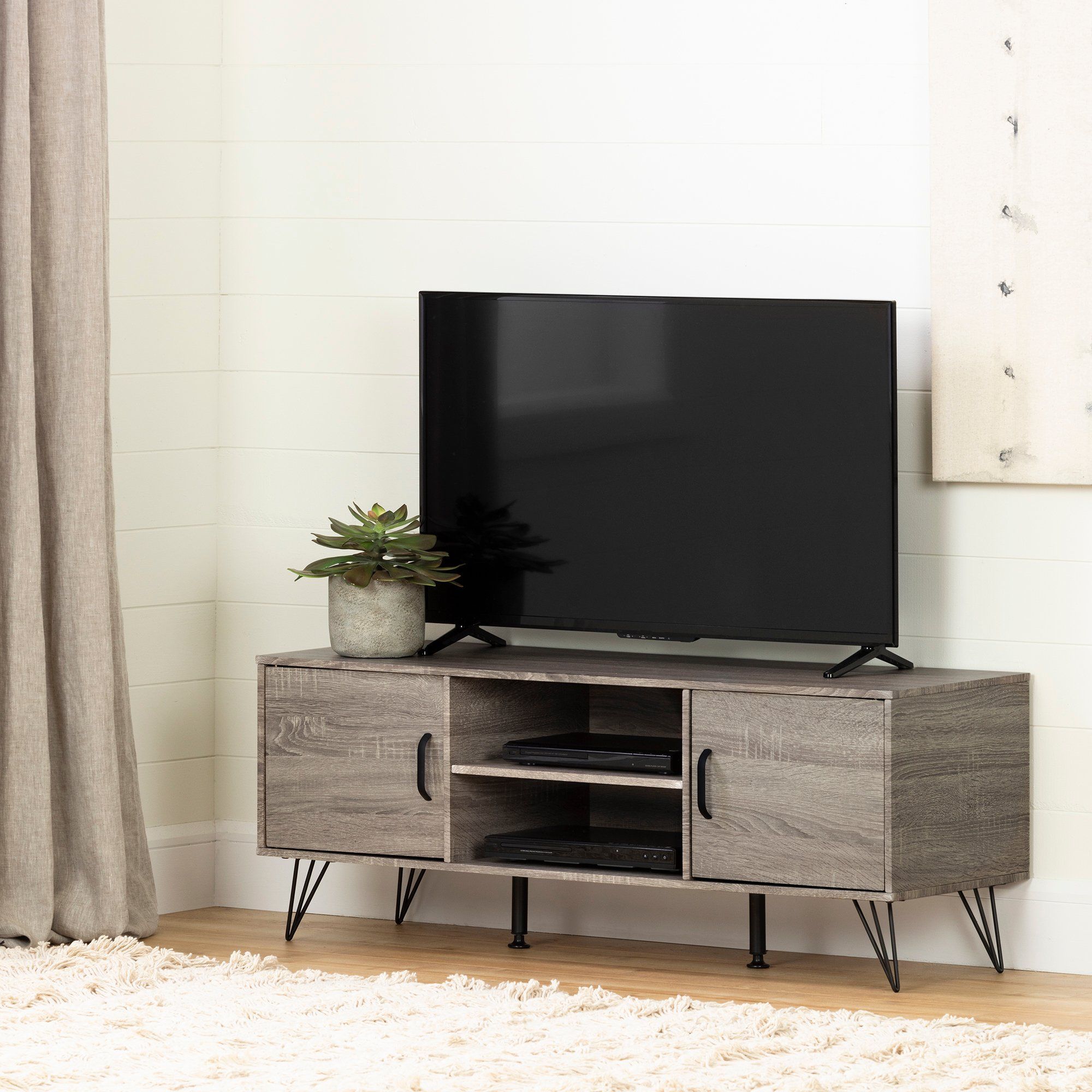 47 Inch Oak Caramel Tv Stand With Doors – Evane In 2020 In South Shore Evane Tv Stands With Doors In Oak Camel (View 5 of 15)