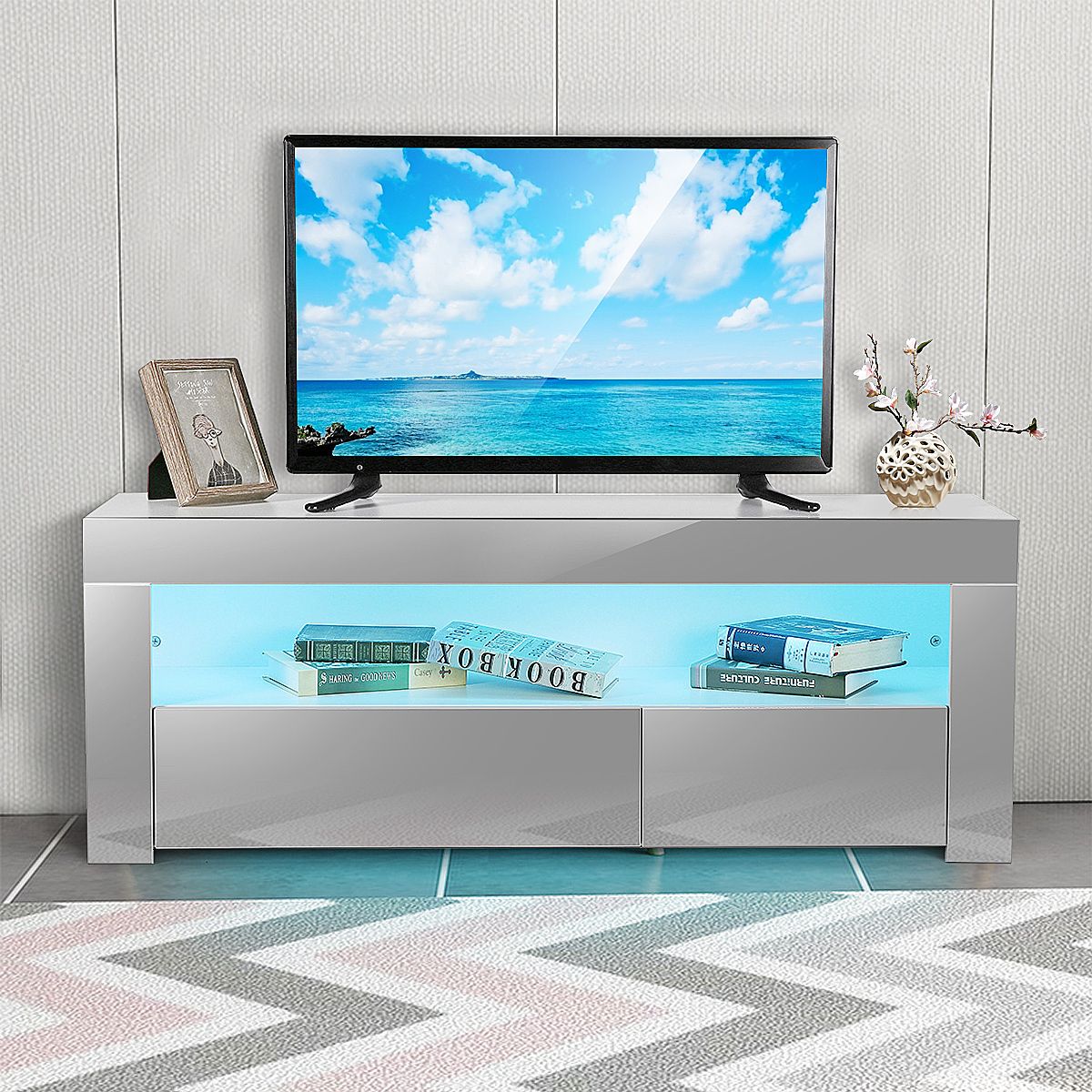 47" Tv Stand High Gloss Tv Cabinet, With 16 Color Leds, 2 Regarding Twila Tv Stands For Tvs Up To 55" (Photo 15 of 15)