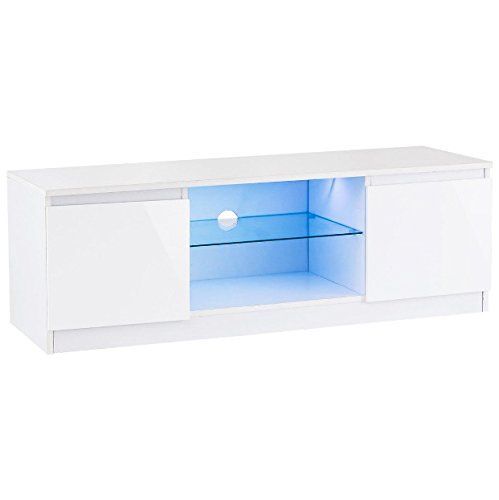 47 White High Gloss Tv Stand Unit Entertainment Media Intended For Tv Stands Cabinet Media Console Shelves 2 Drawers With Led Light (View 11 of 15)