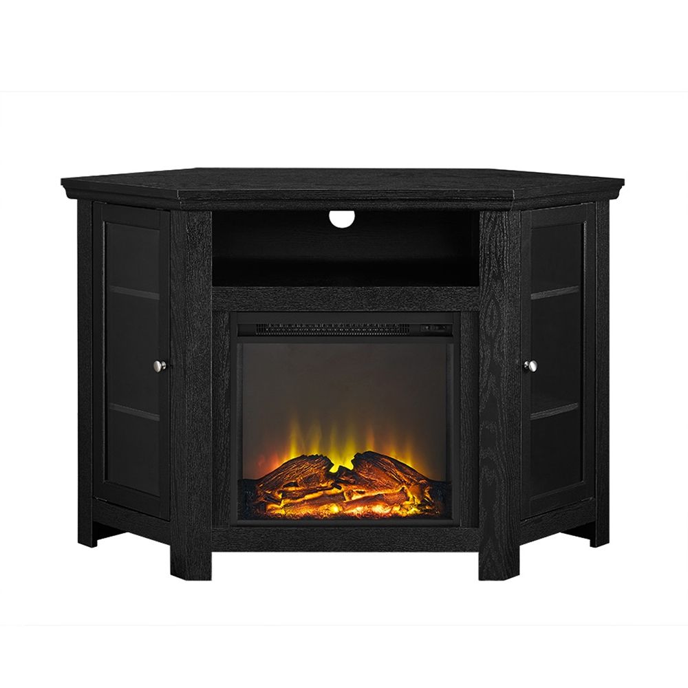 48" Corner Fireplace Tv Stand – Black Within Triangle Tv Stands (View 15 of 15)