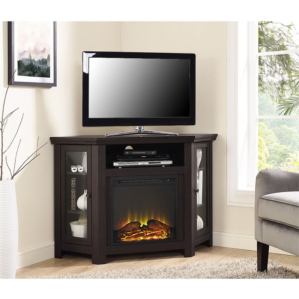 48" Corner Fireplace Tv Stand – Espresso Inside Low Corner Tv Stands (View 14 of 15)