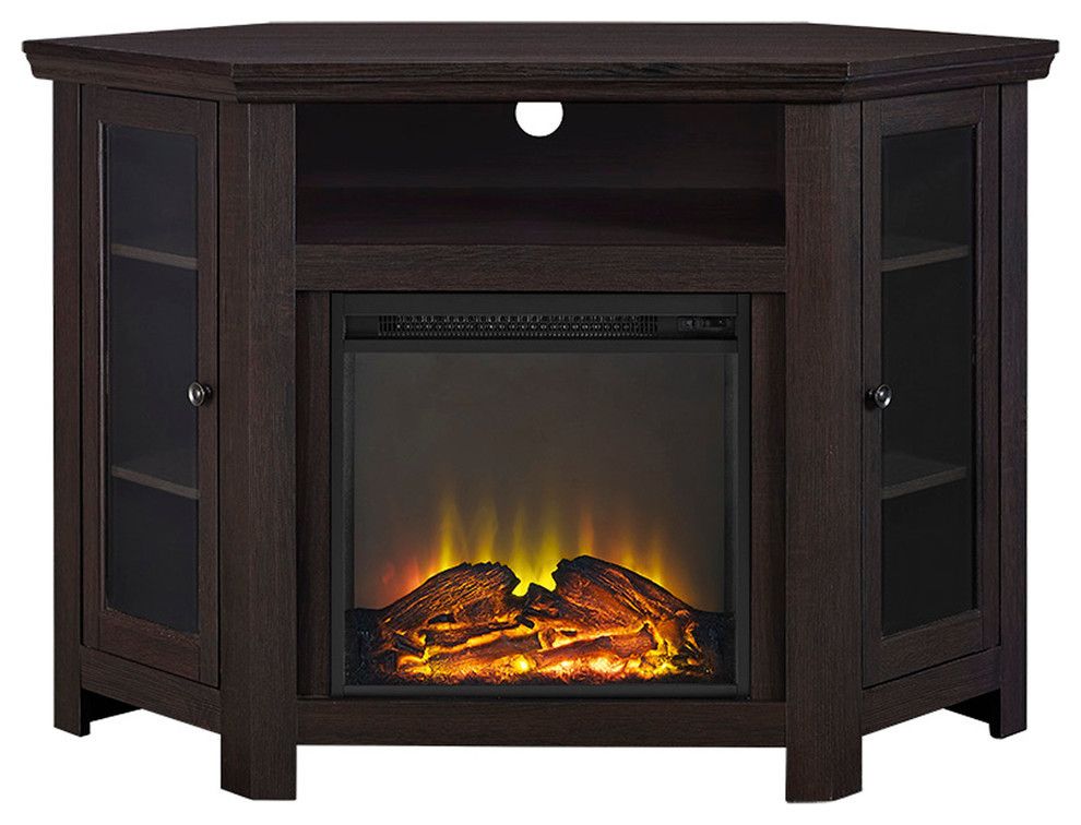 48" Corner Fireplace Tv Stand – Transitional For Winsome Wood Zena Corner Tv & Media Stands In Espresso Finish (View 14 of 15)