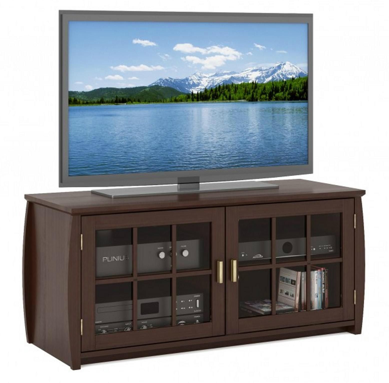 48 Inch Espresso Television Tv Media Cabinet With Doors Within Tv Media Furniture (Photo 10 of 15)