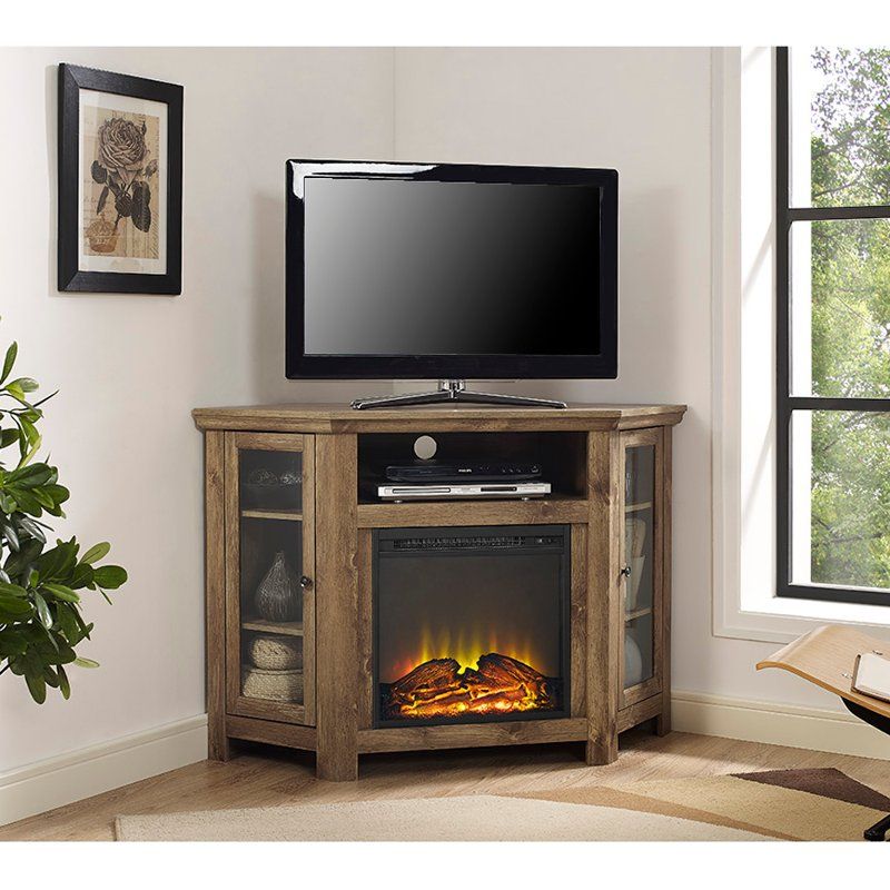 48 Inch Rustic Barn Wood Corner Tv Stand With Fireplace With Regard To Wooden Corner Tv Cabinets (View 6 of 15)