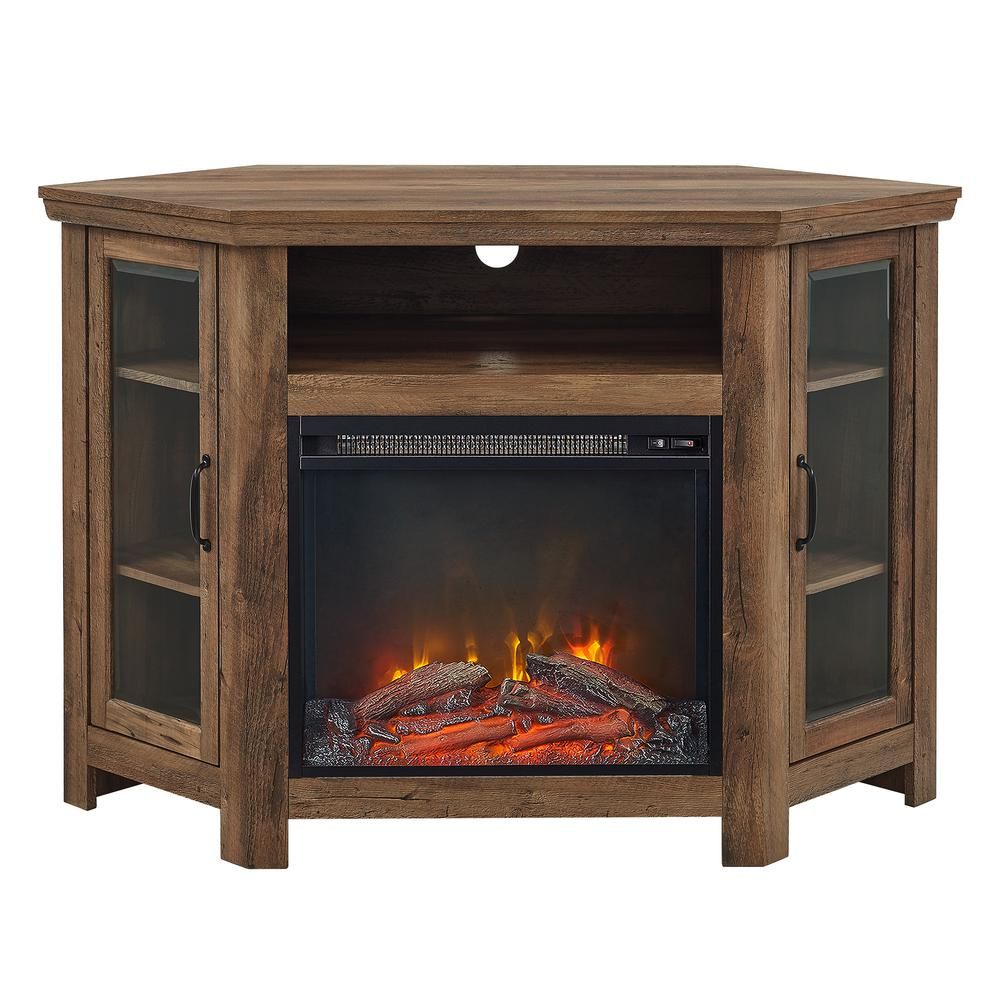 48" Wood Corner Fireplace Media Tv Stand Console – Rustic Oak Within Oak Corner Tv Stands (Photo 14 of 15)