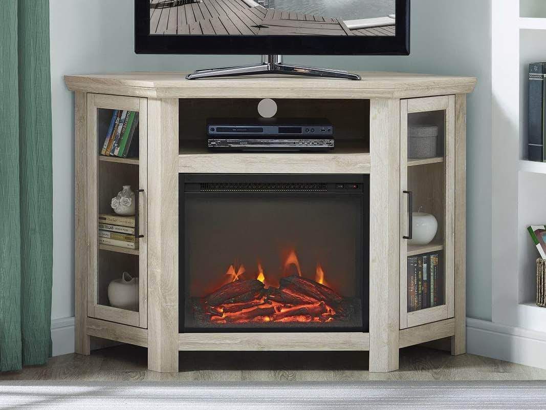 48" Wood Corner Fireplace Tv Stand – White Oak | Walmart With White Wood Corner Tv Stands (View 8 of 15)