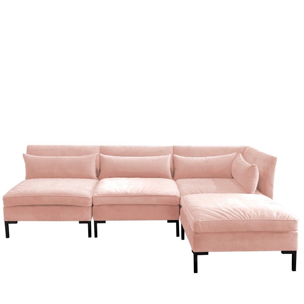4pc Alexis Sectional With Black Metal Y Legs Blush Velvet Pertaining To 4pc Alexis Sectional Sofas With Silver Metal Y Legs (View 1 of 15)