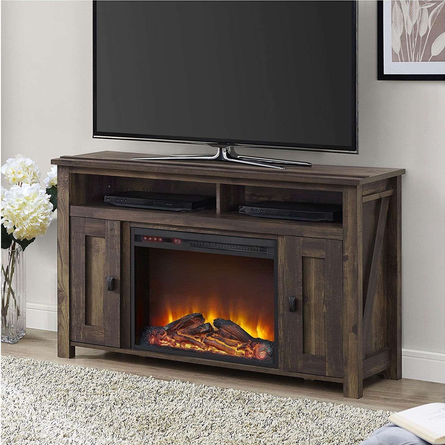 50 Inch Tv Stand In Medium Brown Wood With 1,500 Watt Within Wooden Tv Stands For 50 Inch Tv (View 1 of 15)