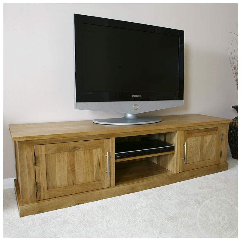 50% Off Solid Oak Tv Cabinet Stand With Doors | Wide Unit Pertaining To Dillon Oak Extra Wide Tv Stands (View 7 of 15)