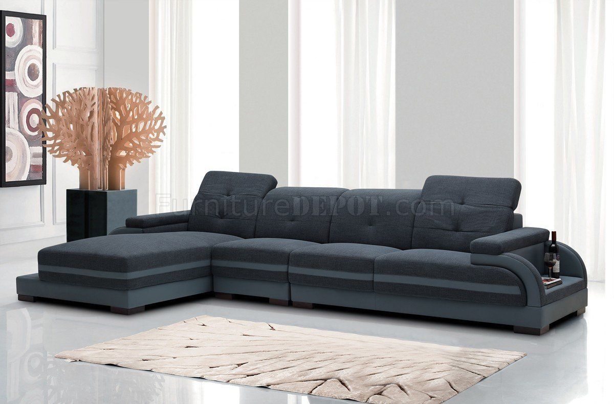 5132 Sectional Sofa In Blue Fabric & Grey Bonded Leather Intended For Molnar Upholstered Sectional Sofas Blue/gray (View 3 of 15)