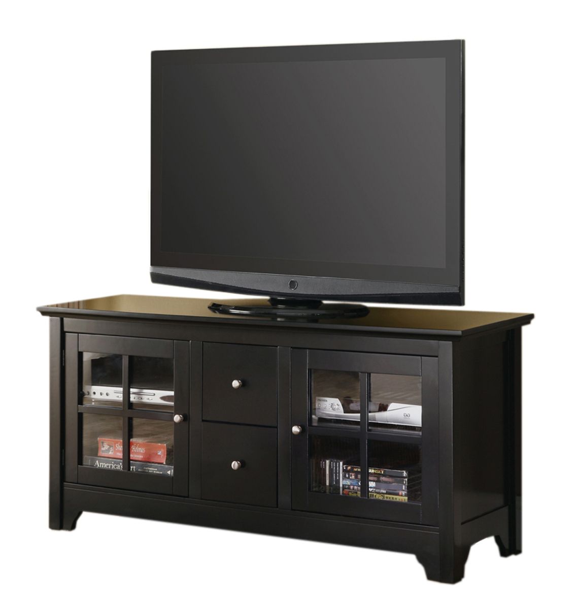 52 Inch Wood Tv Stand With Drawers And Glass Doors Regarding Wood And Glass Tv Stands For Flat Screens (View 6 of 15)