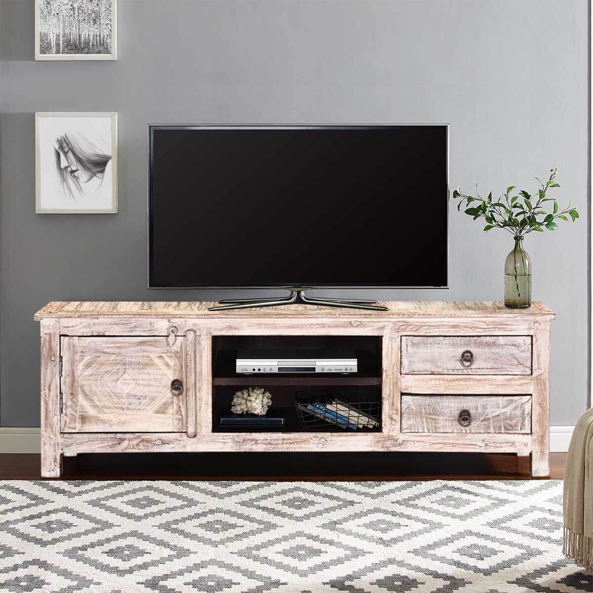 55" Winter White Reclaimed Wood Tv Console Media Cabinet Intended For Tv Media Furniture (Photo 2 of 15)