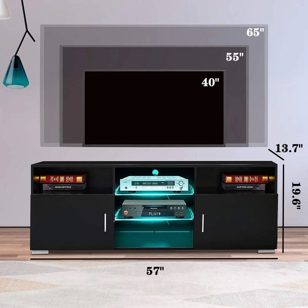 57 Inch High Gloss Tv Stand Cabinet With Led Light Pertaining To Zimtown Tv Stands With High Gloss Led Lights (View 14 of 15)