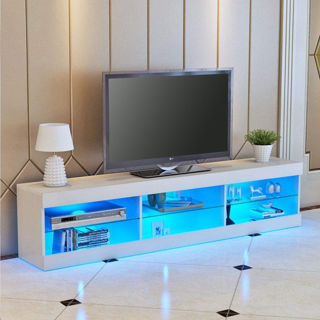 57'' Led Light High Gloss Tv Unit Cabinet Stand White With Tv Cabinets Black High Gloss (Photo 1 of 15)