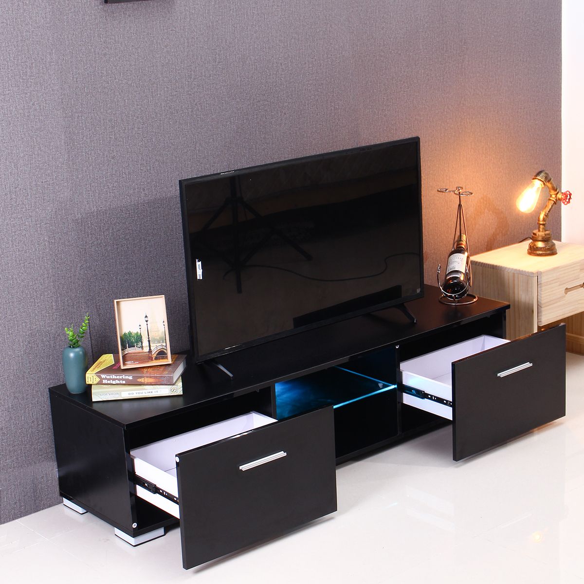 57'' Tv Stand Cabinet Media Console Shelves 2 Drawers With In 47&quot; Tv Stands High Gloss Tv Cabinet With 2 Drawers (View 4 of 15)